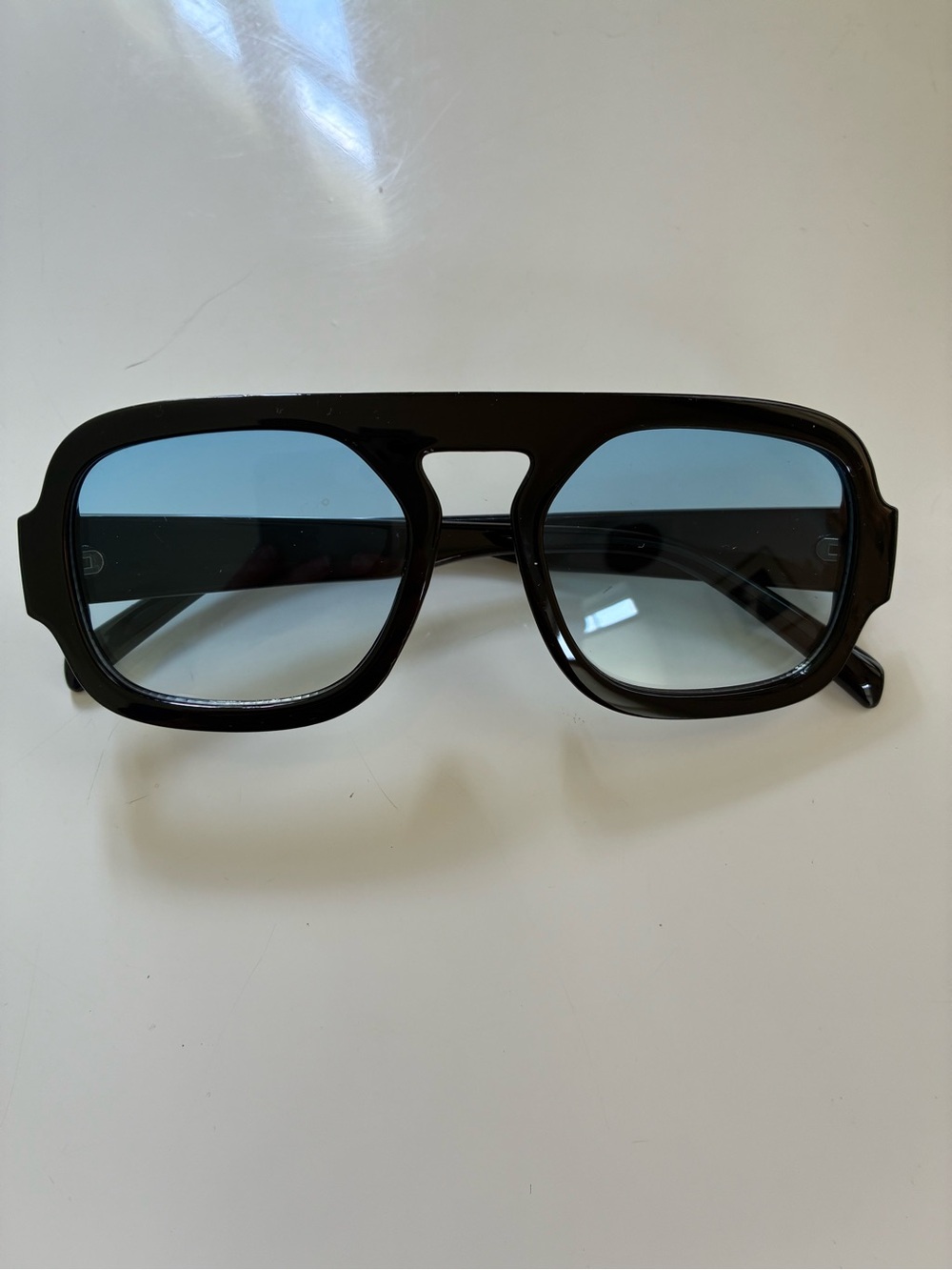 Black Oversized Square Sunglasses with Blue Gradient Lenses